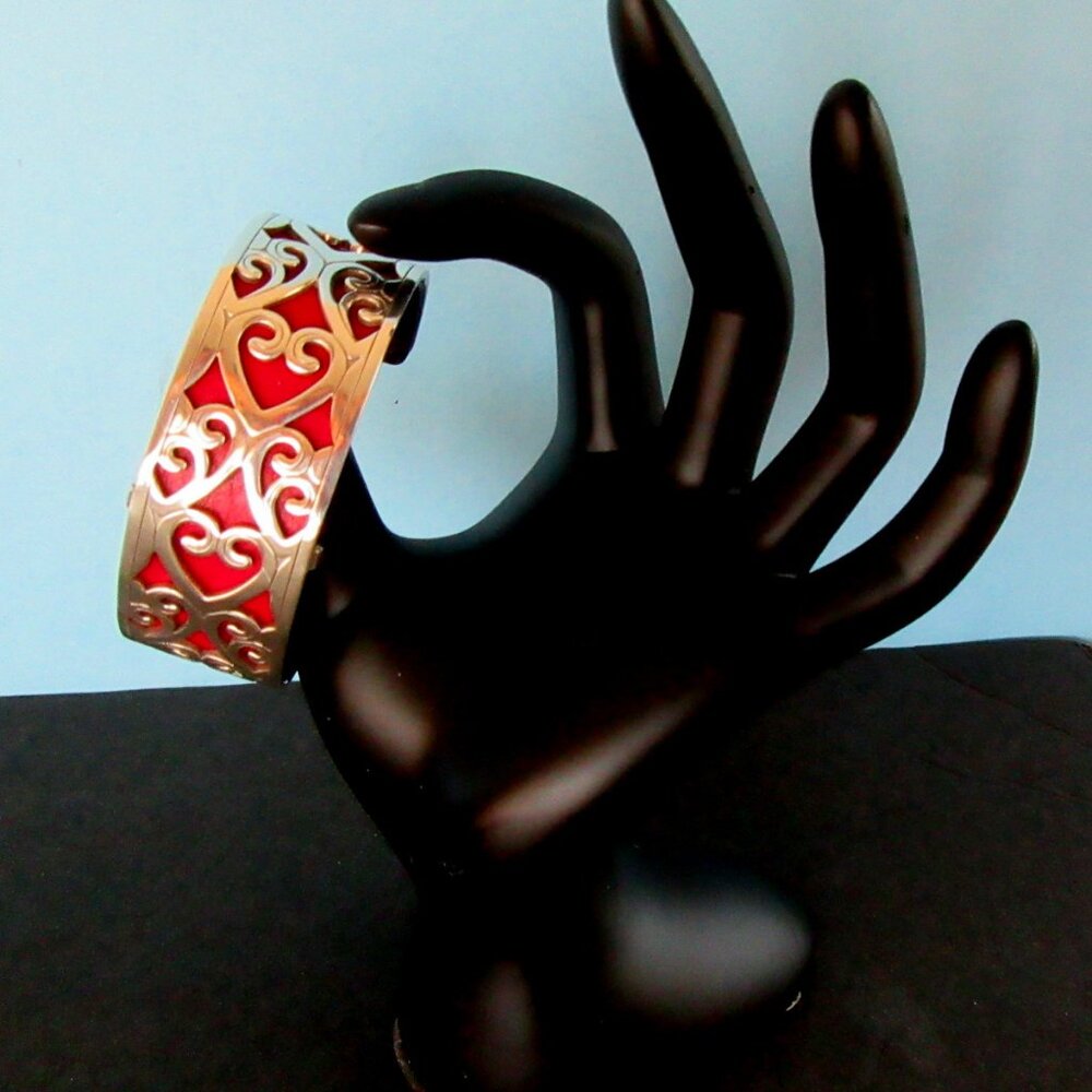 BRIGHTON Madrid silver plate cuff bracelet set red & black reversible